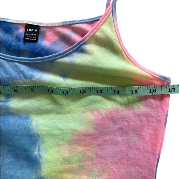 Tie Dye pink, blue, neon yellow, Fitted Dress,Spaghetti straps, Summer, Large - Picture 7 of 9